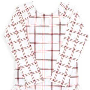 Girls Minnow swim rashguard one piece, red and white windowpane, gently used, 2T